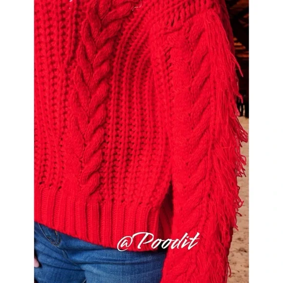 DAY & MOON Red knit fringe sleeve cardigan S M L - Picture 6 of 10